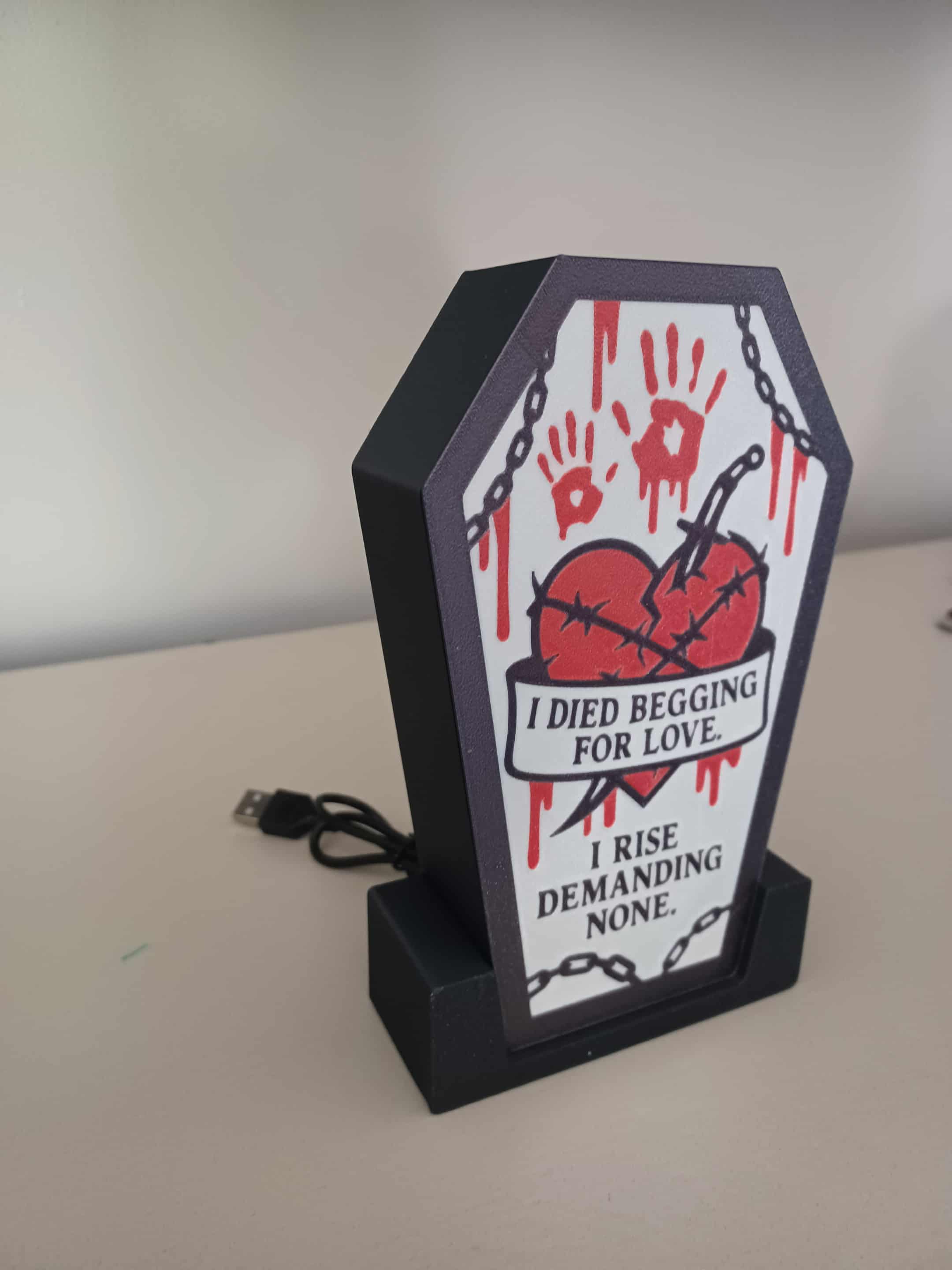 Bleading Heart Coffin LED light box – custom 3D printed – Lit Layer Creations